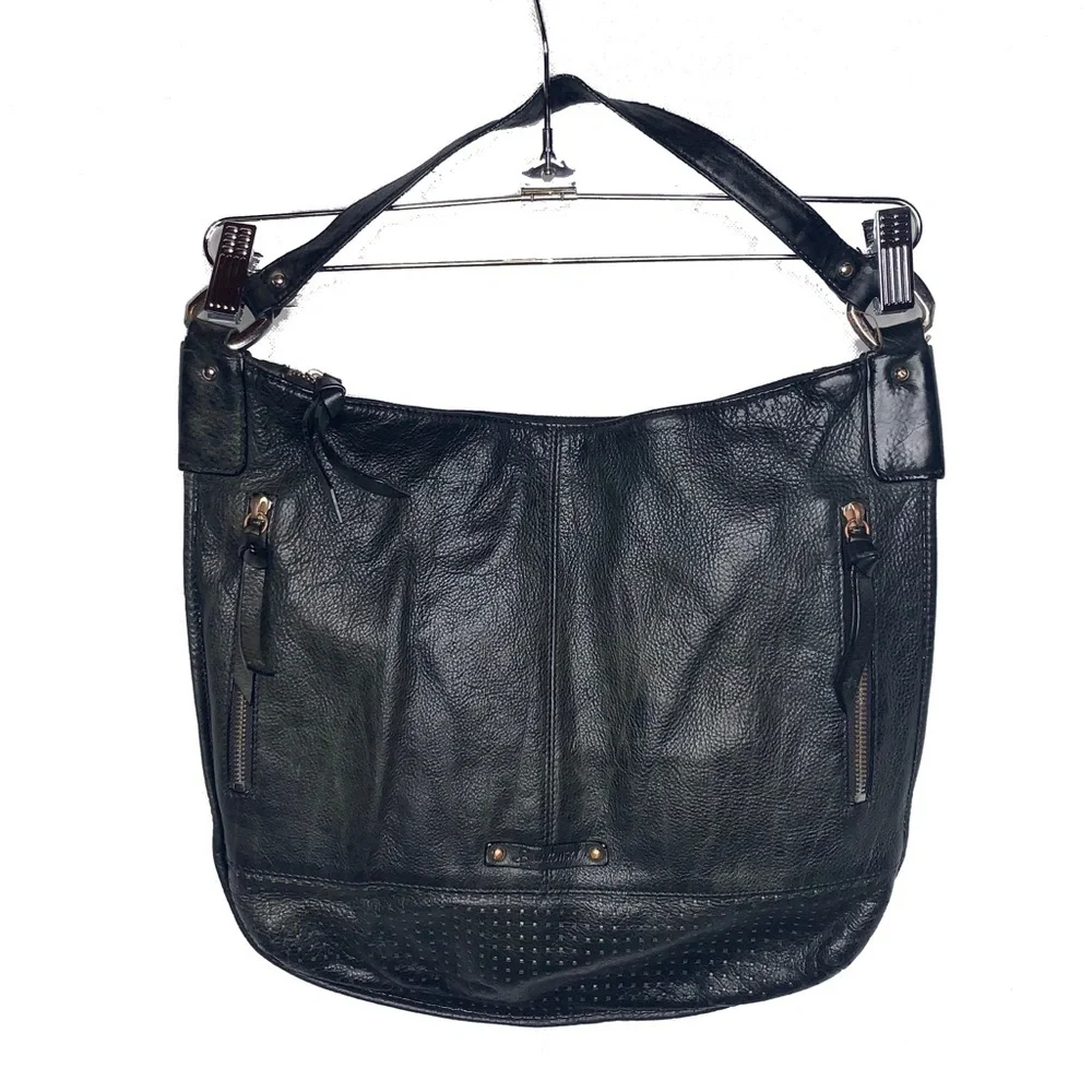 B. MAKOWSKY Black Leather Flat Hobo/Shoulder Bag